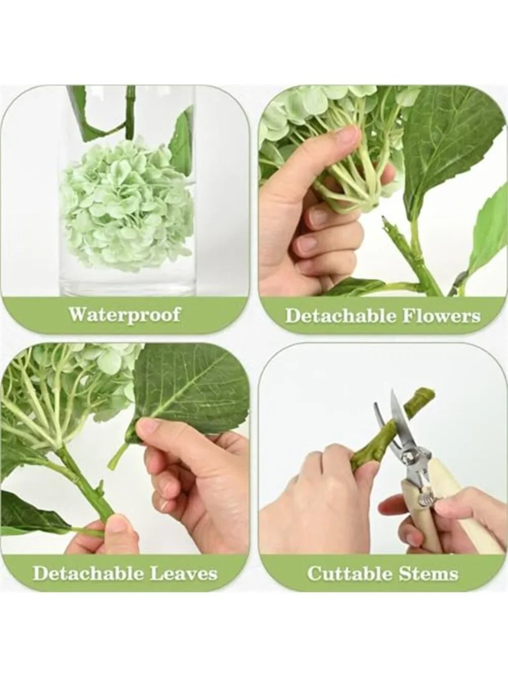 4Pcs Real Touch Artificial Hydrangea Flowers Light Green Faux Silk Wedding Decor